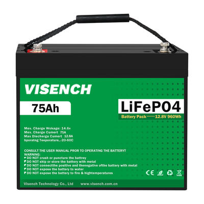 Visench 5000 Profundo Ciclo 12V 75Ah Batería de Fósfato de Hierro de Litio Lifepo4 Batería para campistas Rv Sistema de energía solar