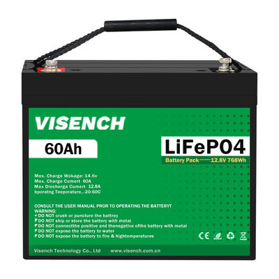 VISENCH BMS Sistema de almacenamiento de energía de ciclo profundo 12V 60Ah LiFePO4 Batería recargable de litio hierro fosfato