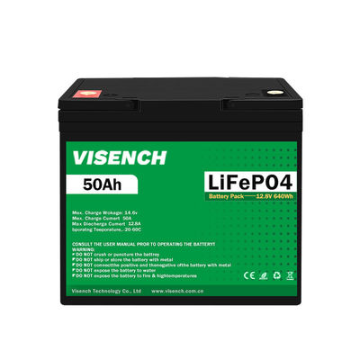 Visench 12V 50Ah Lifepo4 Litio de hierro Batería de paquete de ciclo profundo Tiempos de batería Lifepo4 12V para el sistema de energía solar