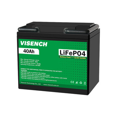 Visench Prismático 12V 12.8V 40Ah Ciclos profundos Recargable Sistema de almacenamiento de energía solar Iones de litio Lifepo4 Batería