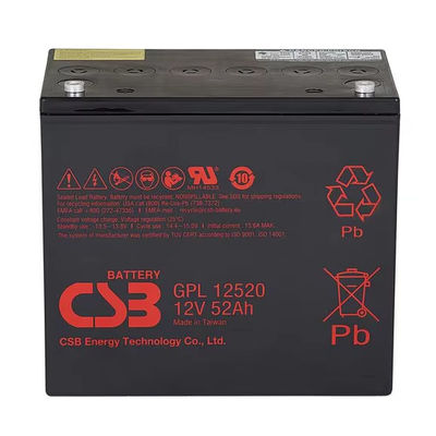 Batería CSB GPL12520 12V 52Ah Batería de plomo y ácido sellada Batería recargable de larga duración para UPS